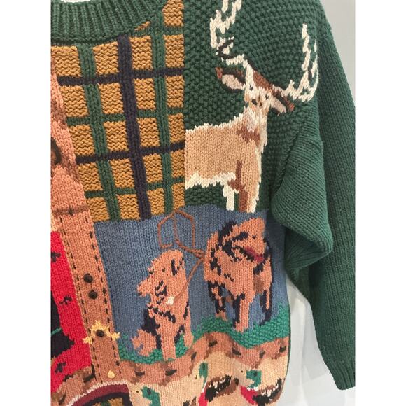Vintage P'Galli Womens Embroidered Sweater Hunting Dogs Deer Duck Country Chic - Picture 6 of 9